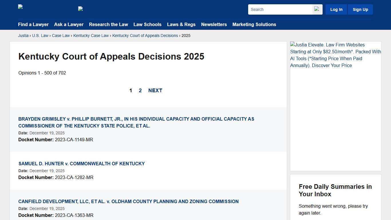 2025 :: Kentucky Court of Appeals Decisions :: Kentucky Case Law :: Kentucky Law :: U.S. Law :: Justia