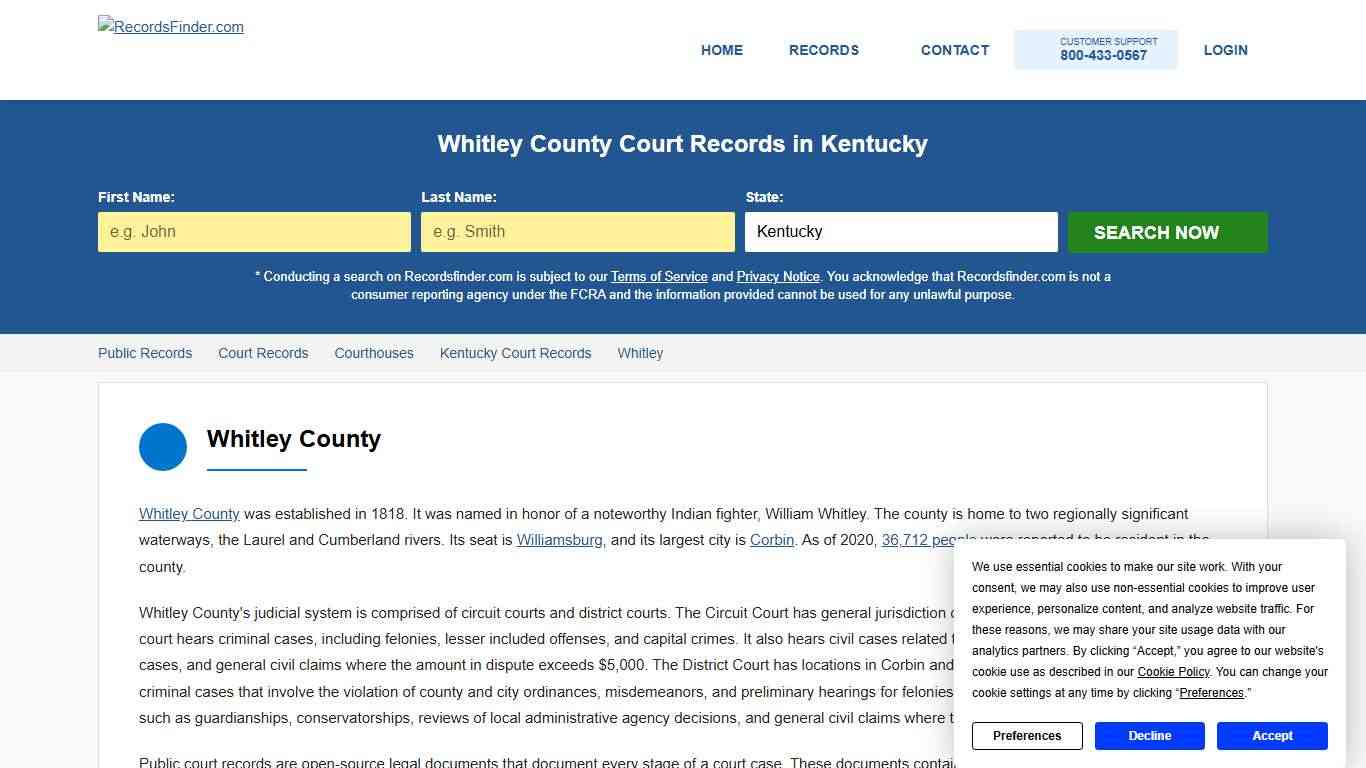 Search Whitley Court Records & Courthouses, Kentucky KY