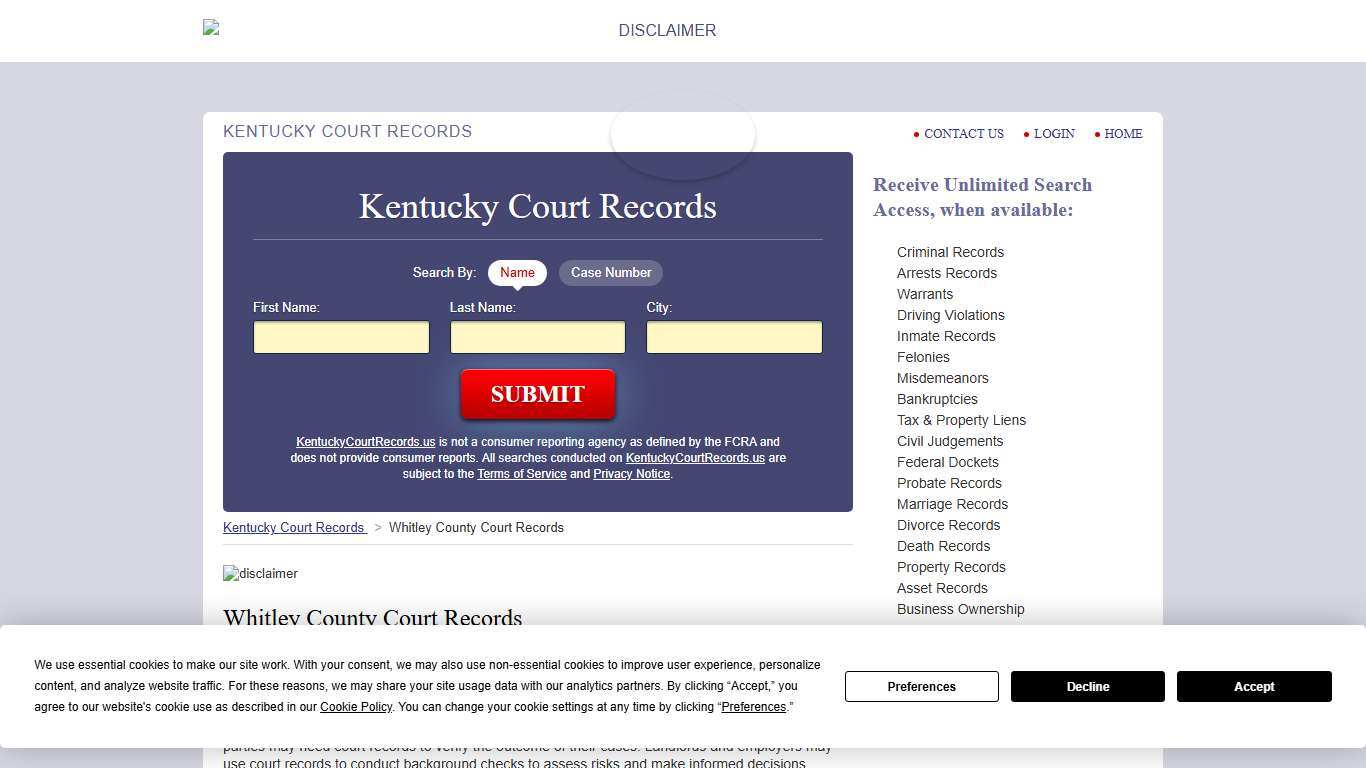 Whitley County Court Records KentuckyCourtRecords.us